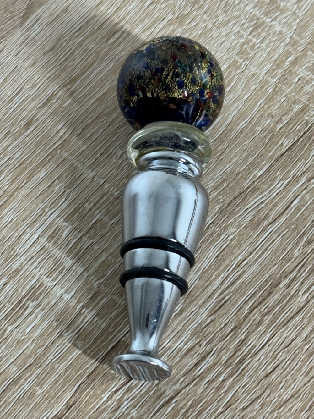 Vintage Art Glass Multicolor Ball Shaped Bottle Stopper - Picture 8 of 8